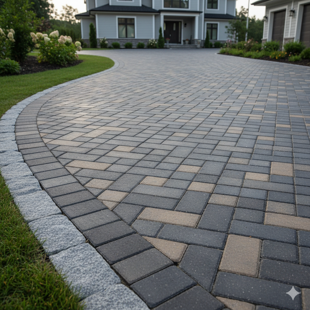 A paved driveway with edging