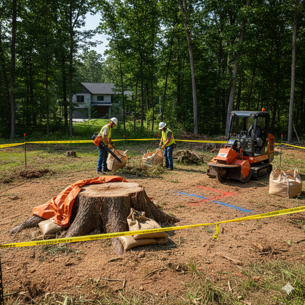 Site preparation for stump grinding